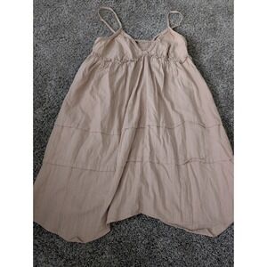 Wild Fable Tan Tiered Mini Dress Smocked Back V-Neck Spaghetti Strap Womens M